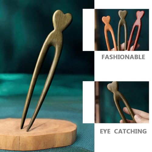 Balacoo Wooden Hair Sticks Double Prong Hair Forks Heart-shaped Vintage Hairpins for Women French Bun Pins Accessories for Daily Updo Styling