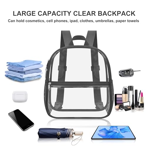 Oraben Clear Backpack for Stadium Events, Clear Bag Stadium Approved | 12 x 6 x 11 inch Small Clear Backpack for Soccer Game, Concerts , Fast Security Check, Waterproof PVC - color: Charcoal Gray, style: Nylon Shoulder Straps