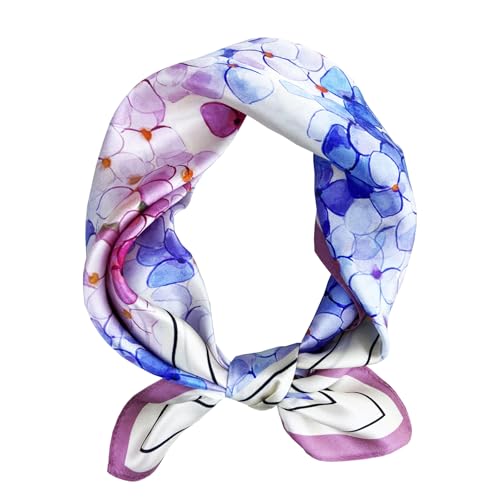 Women's Small 21 inch 100% Silk Scarf Bandana for Head Neck Hair | 100% Mulberry Silk Lightweight Designs Gift-Ready Packaging For Hair Fashion 21"x21" Printed - color: 202blue Pink