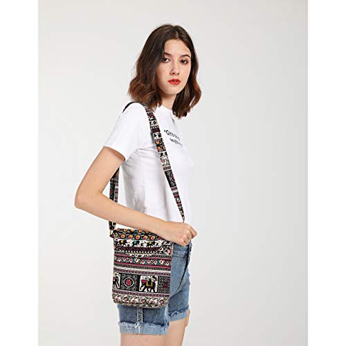 OPQRSTU Women's Retro Small Size Canvas Shoulder Bag Hippie Boho Crossbody Handbag - color: Brown