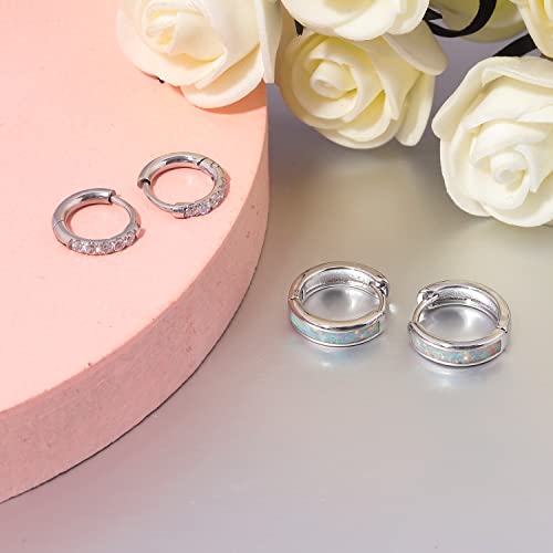 CiNily Huggie Earrings Opal Hinged Hoop Earrings Gold Plated Hypoallergenic Small Hoop Earrings for Women Teen Girls Men Sensitive Ears - color: White-White Gold