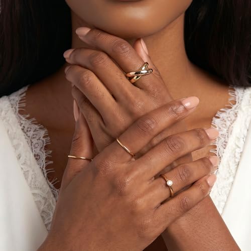 Cross Ring 14K Gold Plated 925 Silver with CZ, Stackable Rings - color: Intertwined 14K Gold, size: 6