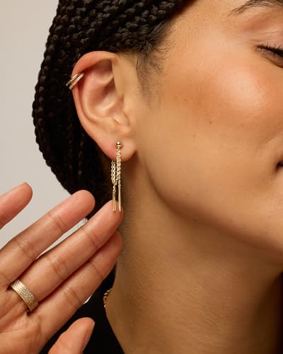 PAVOI 18K Gold Plated 925 Sterling Silver Posts Drop Dangle Chain Earrings for Women | Dangling Chain Studs | Cubic Zirconia Ball Threader Earscapes Earrings - style: Ball