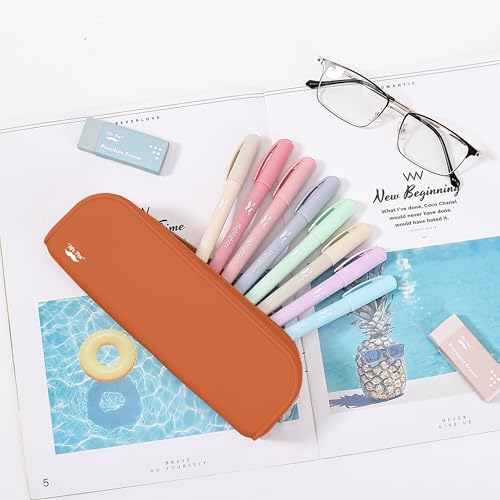Mr. Pen- Silicone Pencil Case, Aesthetic Pencil Bag for Women, Makeup Pouch | Multifunctional Pouch for Stationery, Cosmetics and Electrical Goods Storage - color: Terracotta