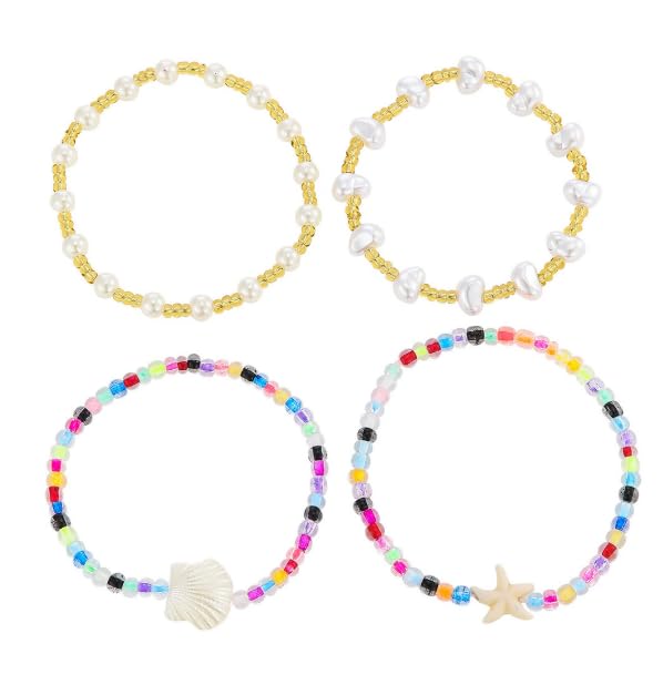XAM 4pcs Bohemian Beach Charm Bracelet Set - Starfish & Shell Summer Jewelry for Vacation - color: A