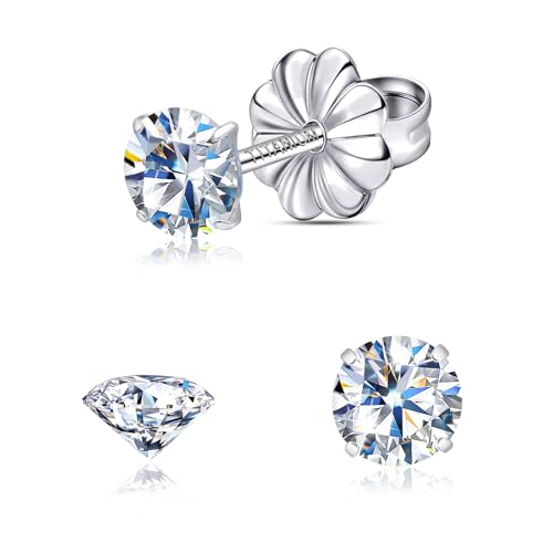 Moissanite Stud Earrings, G23 Hypoallergenic Titanium Stud Earrings for Women Men, Round Cut D Color VVS1 Clarity 18K White Gold Palted Multicolor Moissanite Jewelry, 0.6CT-3.0CT - color: White, size: (0.3ct*2)-4mm-0.6 Carat