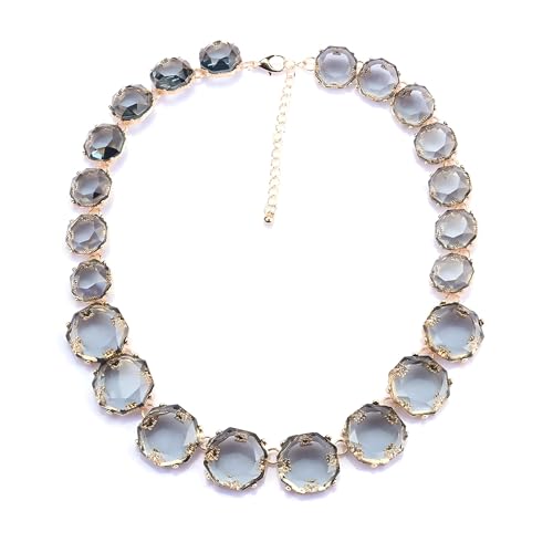 925 Sterling Silver Bib Necklace Transparent Polygon Resin Choker, Indian Ethnic Large Collar Big Bib Necklace, Black Chunky Rhinestone For Women Mrs Jewelry, Emerald Statement Colorful Beaded - color: bib necklace gray