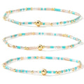 Colorful Beaded Bracelet Stack for Women,3PCS Handmade Bohemian Gold Plated Ball Stretch Stackable Bracelets Set Fashion Jewelry Gift Friendship - color: Cyan