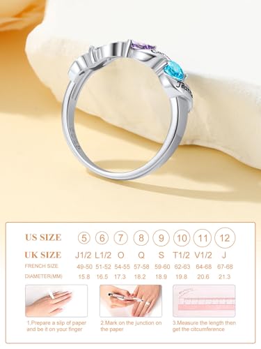 Custom4U Personalized Mothers Ring with 1-5 Birthstones Names Engraved 925 Sterling Silver/14K White Gold Plated Birthstone Rings for Women Promise Ring Birthday Jewelry Gifts for Mom Grandmother Wife - color: 3 Birthstones Ring (Engraved)