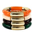 iF YOU 6pcs Chunky Acrylic Bangle Bracelets for Women, Resin Bamboo Brown Stretchy Bracelet Stack, Fashion Jewelry for Women - color: 4 Green & Orange bangles