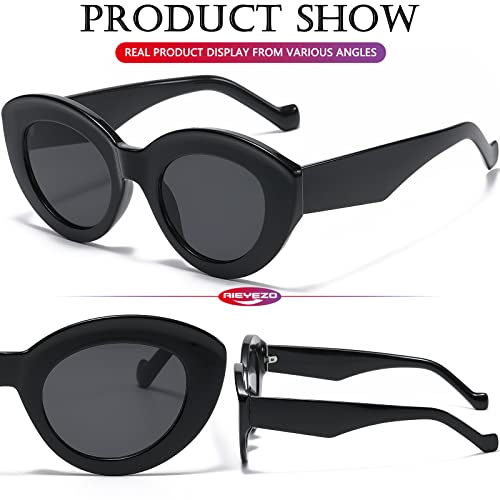 AIEYEZO Oversized Cat Eye Sunglasses for Women Cute Oval Thick Frame Cateye Sun Glasses Chic Retro Style Shades - color: 2 Set (Black + Olive Green)