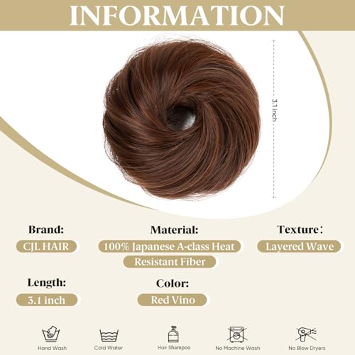 CJL HAIR 2PCs Small Cute Messy Bun Hair Piece for Thin Hair Women Mini Synthetic Curly Bun Scrunchies Updo Hairpieces Red Vino - color: 2PCS-Red Vino