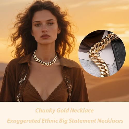 choice of all Chunky Gold Necklace Statement Necklace for Women Punk Chain Thick Gold Choker Jewelry Trendy Birthday Gifts - color: G:chunky necklace