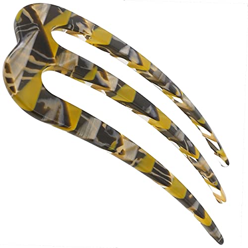 Camila Paris CP3167 French Twist Stick Clip Pins, Mustard, Wavy Hair Pin 3-Prong Hair Fork for Girls Spiral Updo Chignon Bun Holder, Flexible Styling Hair Accessories for Women, Handmade in France - color: 3-Prong Mustard