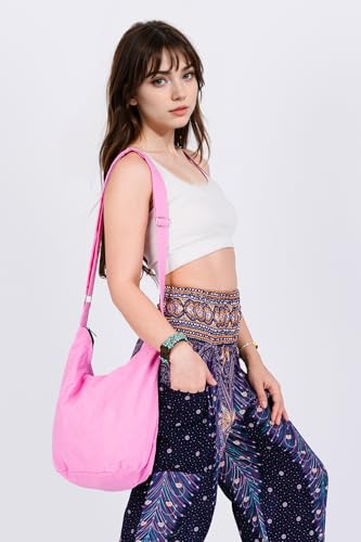 Your Cozy Hobo Sling Bags For Women Crossbody Bag Thai Top Handmade Shoulder Bag with Adjustable Strap - color: Pink