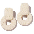 Statement Raffia Earrings Cute Boho Earrings Rattan Dangle Earrings Handmade Straw Wrap Earrings Summer Drop Dangling Earrings for Women Teen Girls - color: White