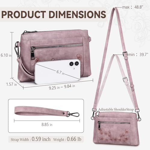 MEITRUE Wristlet Wallet Small Crossbody Bags for Women Clutch Purse Leather Phone Purse with Adjustable & Detachable Strap - color: A7-purple-179