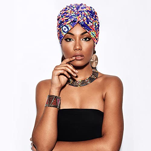 SATINIOR 4 Pieces African Pattern Headwrap Pre-Tied Bonnet Turban Knot Beanie Cap Headwrap Hat - style: Classic