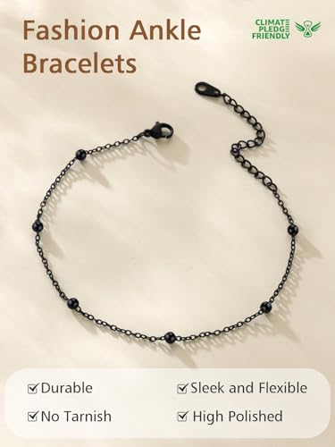 FindChic Stainless Steel Ankle Bracelets for Women, Waterproof Figaro/Cuban/Box/Beaded Chain Anklets, Summer Beach Foot Jewelry, 8.5''-10.5'' Adjustable Length, with Gift Box - style: Modern