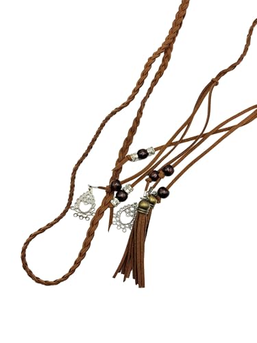 Women's Waist Belts Woven Tassels Chain Belt Skinny Rope Belt for Skirt Dress Boho Style - color: Tan