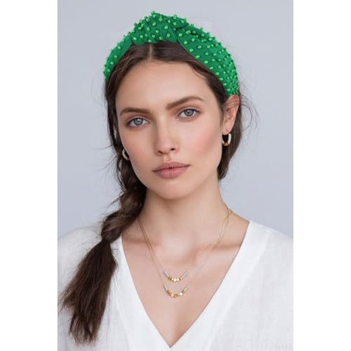 YISSION Green Knotted Headband for Women - Wide Beaded Hair Hoop, Stylish Hair Accessory for Daily Wear, St. Patrick's Day Festivals & Casual Outfits - color: Green
