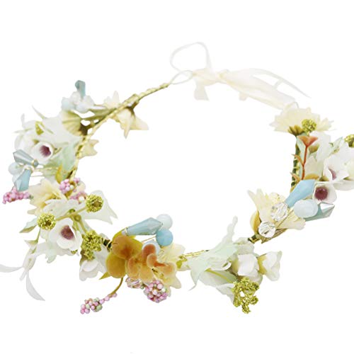 Vivivalue Pearl Flower Crown Floral Garland Headband Flower Halo Wedding Green - color: 9