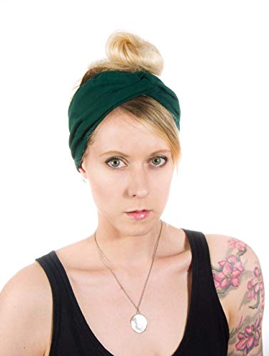 Twist Headband Extra Wide Scrunch Turban (Dark Green) - color: Dark Green
