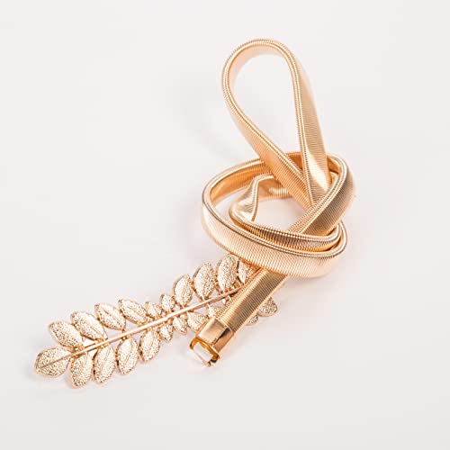 GRACE KARIN Women Skinny Metal Cinch Belt Gold Waistband Elastic Waist Belt CL633 - color: Gold-leaf, size: Small