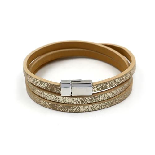 Long tiantian Leather Wrap Bracelet for Men Vintage Brown Leather Cuff Bracelet Adjustable Minimalist Western Style Wristband Casual Fashion Jewelry Gift for Him - color: Light brown