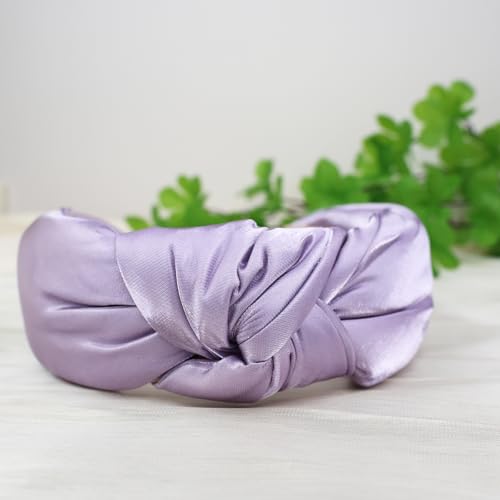 Purple Knotted Headbands for Women Satin Shine Non Slip Fashion Hair Bands for Sisters Girls Gifts - color: Silk Shine-Purple