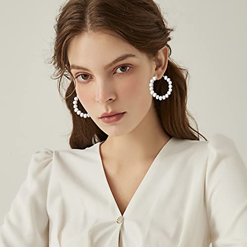 Handmade Nature Wooden Beaded Hoop Earrings Bohemian Minimalist Colorful Circle Round Wood Bead Earrings Vintage Chic Wooden Ethnic Dangle Drop Earrings for Women Statement Jewelry Gifts - color: White