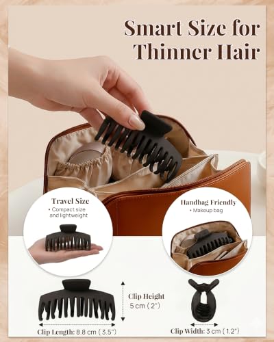 Mesovor 4 Pack Double Row Teeth Claw Clips for Thin Hair, 3.5" Medium Strong Hold Matte Hair Clips for Thin and Short Fine Hair Accessories (2pcs Black, 2pcs Dark Brown) - color: 2pcs Black, 2pcs Dark Brown