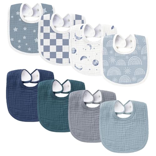 Konssy Muslin Baby Bibs 8 Pack Baby Bandana Drool Bibs Cotton for Unisex Boys and Girls, Soft Absorbent Set for Teething and Drooling - color: Sage