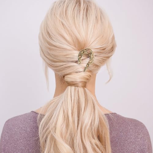 5 Pcs Vintage Hair Forks U-Shaped French Hair Pins Retro Rhinestone Metal Hairs Chopsticks Double Prong Hairpin for Women Bun Updo Thick Long Hairstyle Accessories