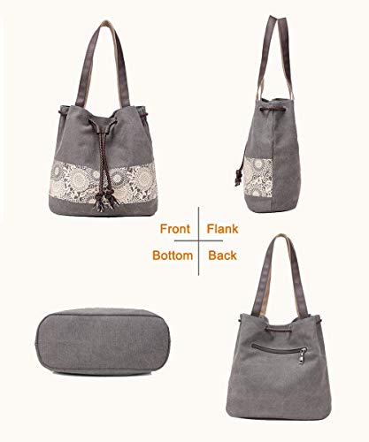 Women Printing Canvas Shoulder Bag Casual Handbags Purse Retro Tote - color: Gray