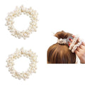 Pearl Hair Scrunchies, Elastic Hair Ties, Beaded Ponytail Holders for Women, Cream White, 2 Pack