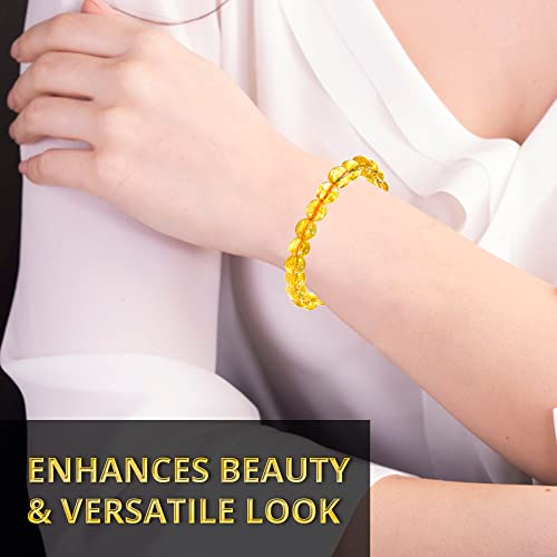 ANAYA AGATE Healing Crystal Bracelet for Women and Men – 8mm Round Beaded Bracelet for Men and Women – Unisex Stretchy Gemstone Bracelet for Healing and Protection - color: Citrine Heated