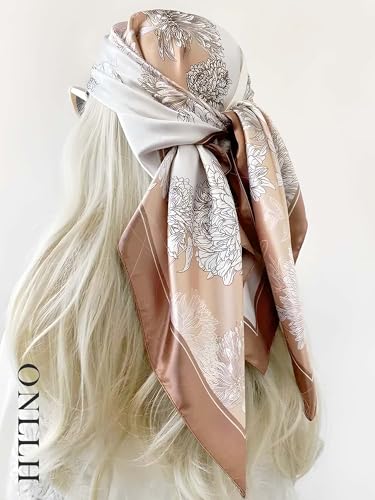 100% Mulberry Silk Scarf for Women Hair Lightweight Square Neckerchief Wrap For Head Scarves 21" - color: 16-soft Pink Daisy /21"*21"
