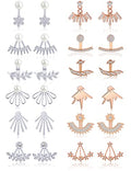 Tornito 6-12 Pairs Lotus Flower Earring Studs Chic CZ Earrings Jackets For Women Silver Rose Gold Tone - color: G:12 Pairs,Silver&Rose Gold Tone