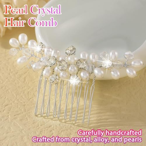 Brishow Pearl Crystal Hair Comb, Silver Bridal Wedding Hair Accessories for Women
