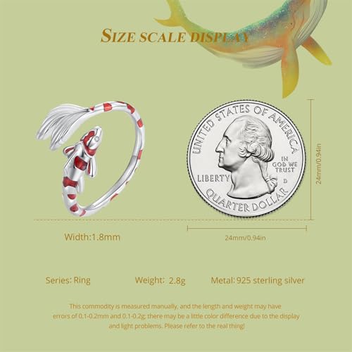 BISAER 925 Sterling Silver Ring Adjustable Cute Unique Cat Snake Butterfly Dragonfly Fashionable Ring For Women Jewelry - color: red fish