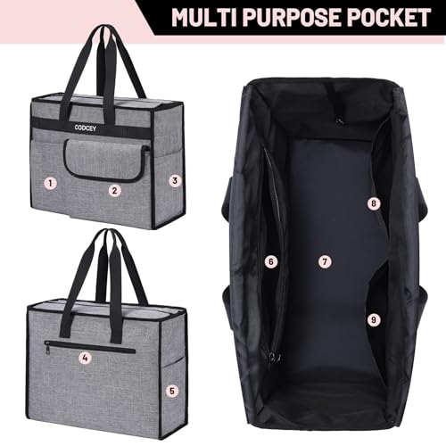 Large Utility Tote Bag with Reinforced Bottom, Waterproof Multi Pockets Beach Tote Bag for Travel, Work, School - color: Grey