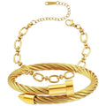 2PCS 18K Gold Plated Nail Bangle & Chain Bracelet Set for Women, Adjustable Stackable Bangle Jewelry, Dainty Gold Bracelet Gift for Women - color: Set L