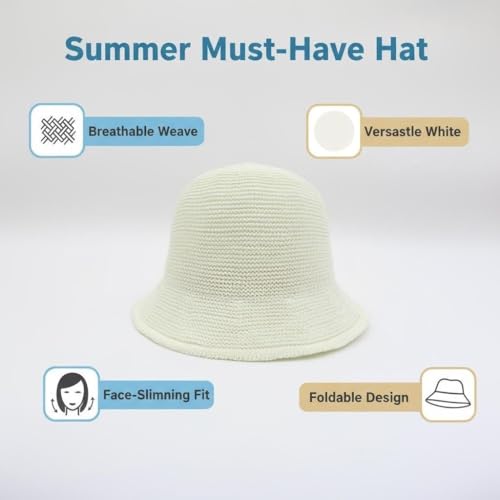 Women Straw Hat Beach Sun Cap Foldable Paper Knitted for Travel Summer Vacation Soft Lightweight Breathable - color: White