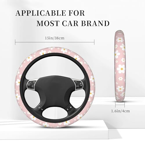 Car Steering Wheel Cover,Pink Flower Universal Non Slip Wheel Protector 15 Inch Elastic Car Accessories for Men Women - color: Pink Flower