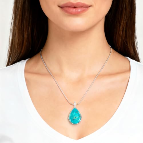 Turquoise Pendant Necklace Sterling Silver 925 (Sterling Silver Pendant with 20" Stainless Chain)
