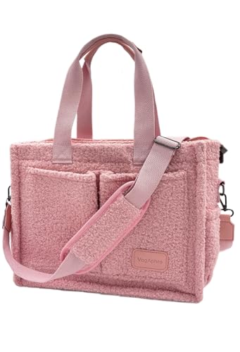 Large Canvas Tote Bag for Women Work Tote Bags with Pockets Laptop Crossbody Purses Everyday Bag Handbags for Travel - color: Plush Pink
