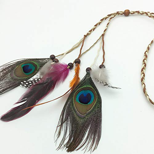 WLBON Halloween Boho Feather Headband Hippie Indian Hair Hoops Bands Tassel Bohemian Headpiece Hairband Women Christmas Wedding Holiday Festival Masquerade Cosplay Dress Up Birthday Party Accessories - color: Mixed Peacock