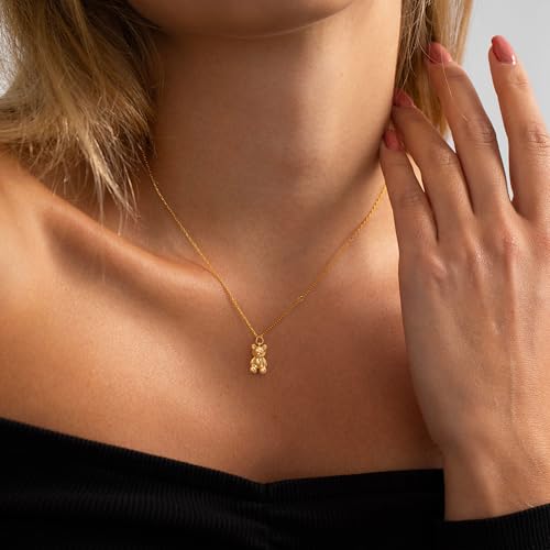 LLWOM Gold Necklace for Women-14k Gold Plated Infinity Necklace Star Of David Necklace Evil Eye Cross Pendants Heart Dainty Gold Necklace For Women - color: Gold, style: Bear Necklace