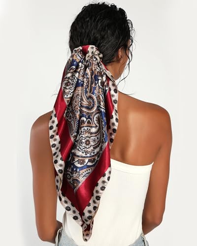 AWAYTR 35” Satin Head Scarf for Women Like Silk Scarf for Hair Scarf Satin Hair Bandana Women Headscarf Hair Wrap Scarf Neck - color: Red
